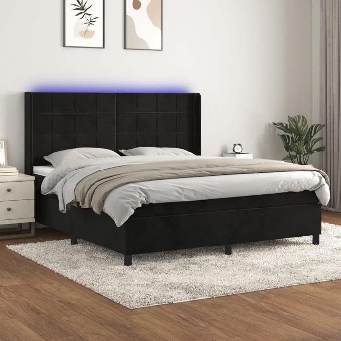 vidaXL Sommier à lattes de lit matelas et LED Noir 160x200 cm Velours 3139573