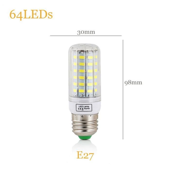 AMPOULE LED,20W 64LEDsWarm WhiteAmpoule Épis De Maïs E27 À Base À