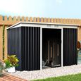 Abri de jardin - remise pour outils - cabanon portes verrouillables - dim. 2,8L x 1,3l x 1,72H m - tôle d'acier gris noir-1