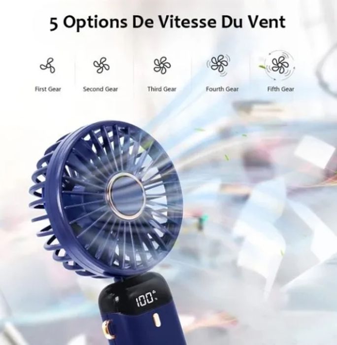 Mini Ventilateur USB à Pince - 100 Vitesses, Écran LED, Rotation 360°, Silencieux