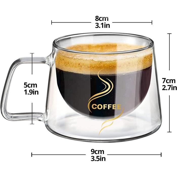 BEY-Lot de 2 tasses à café à double paroi en verre borosilicate résistant à la chaleur avec