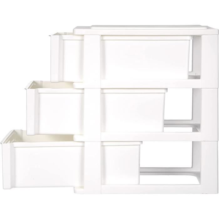 Tour de rangement plastique 3 tiroirs format A4 blanc STONE - Centrakor