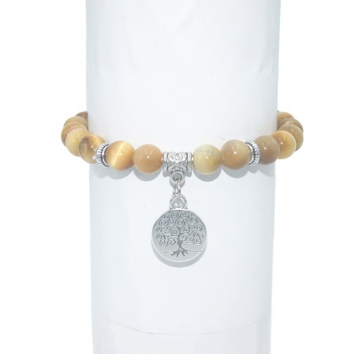 Bracelet Lithothérapie Pierres Naturelles - Agate Indienne Et Oeil De Tigre - Femme