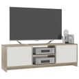 Meuble TV contemporain - OVONNI - Blanc et chêne sonoma - 120 x 30 x 37,5 cm - 2 étagères et 2 portes-2