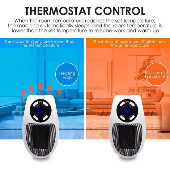 Radiateur Soufflant Mini 1000W PTC - Chauffage D'appoint économe 2 Vitesses - Sécurité Basculement