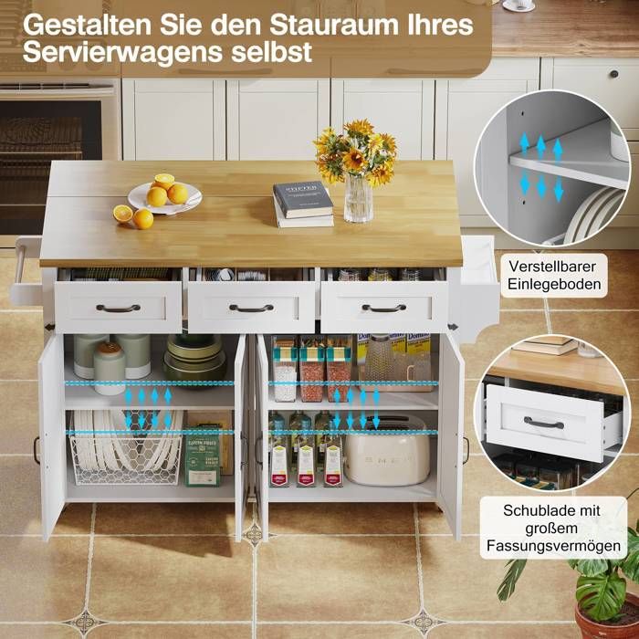 Îlot de cuisine mobile blanc avec plateau en bois extensible | Maisons du Monde Îlot de cuisine mobile blanc avec plateau en bois extensible | Maisons du Monde