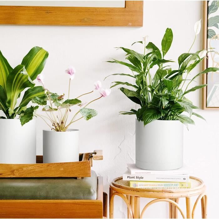Sungmor Lot de 4 pots de fleurs à arrosage automatique – 22,5 cm et 4 pots  de fleurs en plastique – Pots décoratifs colorés pour plantes d'intérieur,  herbes, plantes succulentes – Pots