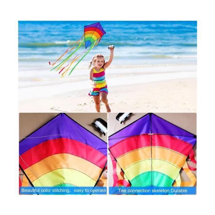 Lot De 3 Cerfs-volants De Poche Arc-en-ciel – Enfant, Débutant – 82x52 Cm, Queue 200 Cm – Sac De Transport Inclus