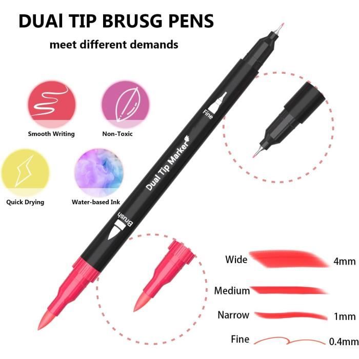 ZSCM Lot De Marqueurs Artistiques à Double Pinceau, 60 Couleurs Fines