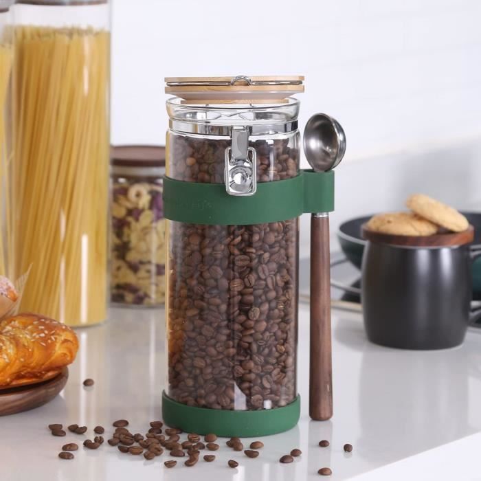 Boîte à Café Hermétique 500g – Acier Inox Blanc – 1,5L Avec Calendrier + Cuillère Doseuse – Pro@Home43 – Conservation Parfaite Des Grains