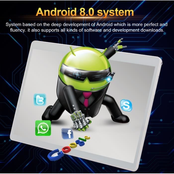 Argent- 10.1 Pouces Tablette Android 8.0 3G Appel2