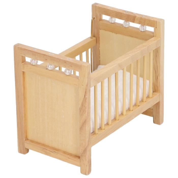 Gogogmee Mini Berceau Blanc Décoratif Pour Maison De Poupée - Meuble Miniature Artisanat Bois Avec Matelas - Accessoire Bébé Garçon Fille