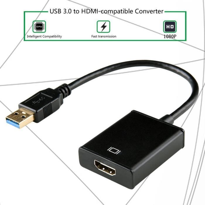 Câble de conversion de carte graphique externe USB3.0 vers HDMI noir -  Cdiscount Informatique