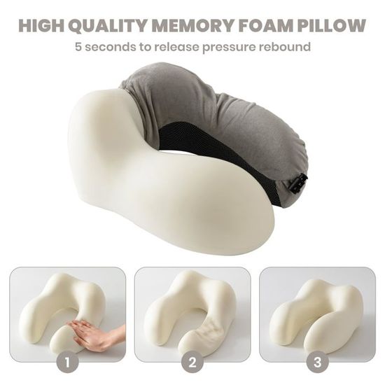 Coussin Avion Compact ETONVILLE Oreiller Voyage - Soutien Tête Cou Menton - Confort Vol Long Courrier Mousse Mémoire Forme