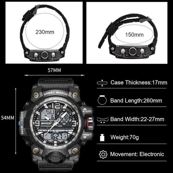 PINIDOUS Montre Homme Sport Militaire Digitale Et Analogique - Étanche, Alarme, Chronomètre, Grand Écran