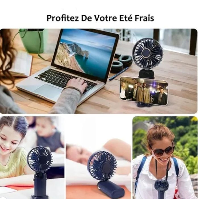 Jumkeet Ventilateur USB Portable - Rechargeable 2600mAh | 3 Vitesses | Silencieux | Pour Bureau Et Voyage