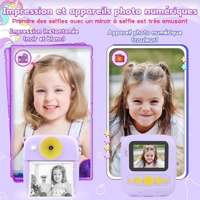 Appareil Photo Instantané Enfant 48MP 1080p - Imprime En Quelques Secondes + Carte 32Go + Papier (Bleu)