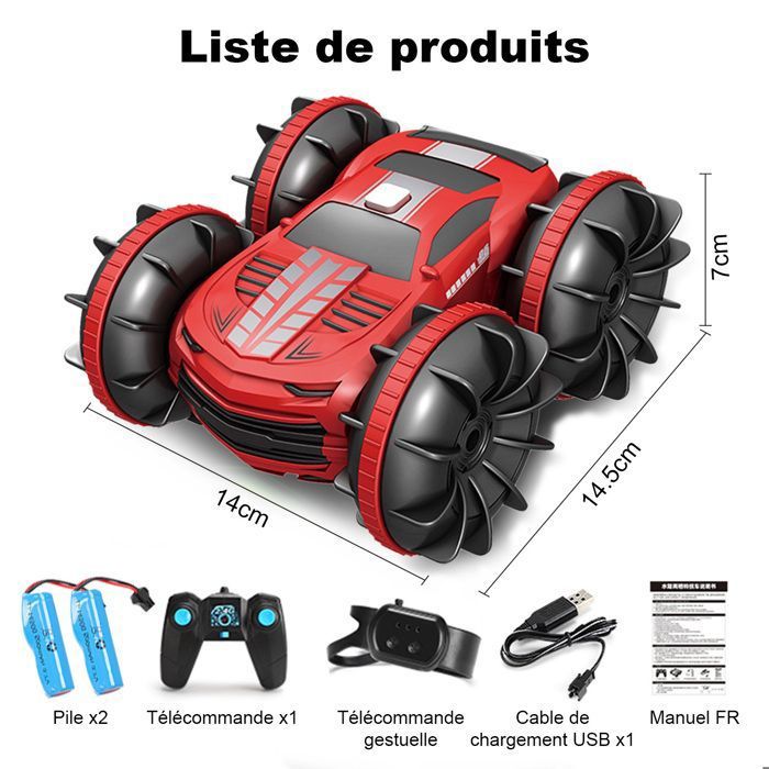 Voiture RC Cascade 8 Roues – Tout-terrain, Contrôle Gestuel, LED, Musique, Fumée – Cadeau Enfant 5-11 Ans