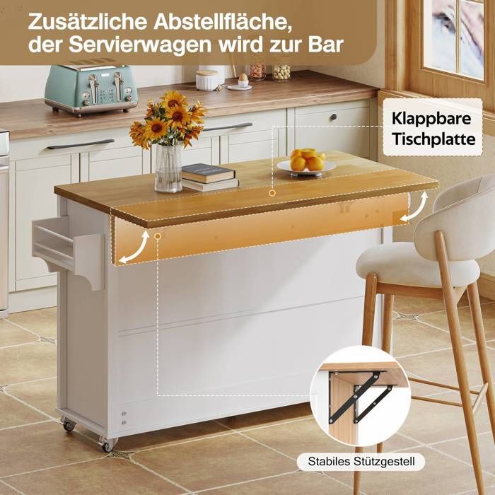ILOT CENTRAL Chariot de cuisine avec plan de travail -Armoire de cuisine avec roulettes,portes d'armoire tridimensionnelles - Maison ILOT CENTRAL Chariot de cuisine avec plan de travail -Armoire de cuisine avec roulettes,portes d'armoire tridimensionnelles - Maison