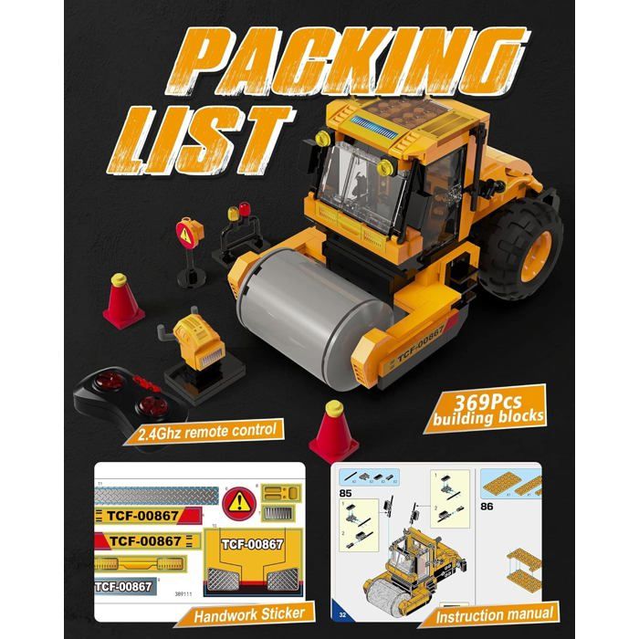 Herenear Véhicule Chantier Jouet en Bois, Voiture Jouet avec Grue à Portique, Excavateur, Grue, Rouleau Compresseur, Cadeau Jeu Educatif pour Enfants Garçon Fille 3+ Ans