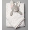 Couverture bébé + doudou carré lapin plaid polaire fille fleurs roses-0