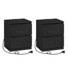 VASAGLE Lot de 2 Table de Chevet avec Multiprise, Table d'Appoint, 2 Tiroirs, 2 Prises CA, 2 Ports USB-A, Moderne, Noir Boisé