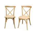SWEEEK Lot de 2 chaises de bistrot en bois de cédrèle naturel. vintage. assise en rotin. empilables