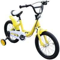 Vélo Enfant - Marque - Modèle - Freinage Double - Guidon Ajustable - Cadre en Acier au Carbone - Jaune