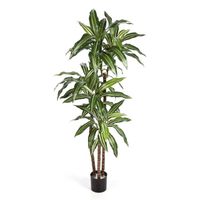 Plante vivace Dracaena Fragrans artificiel en pot, 80 feuilles, vert-blanc, 120 cm - dracaena plastique - artplants