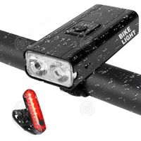 INN® Lumière avant de montagne Lumière de vélo  forte  lumière Charge USB avec batterie affichage noir voyant de vélo