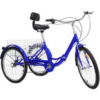 24" 7 vitess Tricycle vélo à 3 roues tricycle pliable bleu convient aux adultes