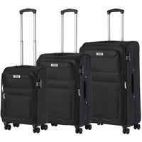 TravelZ  Set de 3 Valises Souple - Serrure TSA - Softspinner Bagage set et Expander - Noir