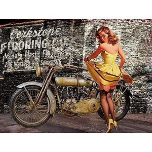 FS Plaque en métal bombée pour Femme avec Moto Rockabilly Pinup 20 x 30 cm 