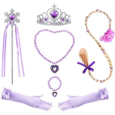 Princesse Accessoires pour Costume d'Elsa la Reine des Neiges avec Tresse/ Bague/Boucles d'oreilles/Gants/Diadème/Baguette Magique - Jeux - Jouets