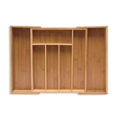 Relaxdays Range-Couvert Extensible En Bambou - Organiseur Tiroir Cuisine 5,5 X 39 X 35,5 Cm Nature