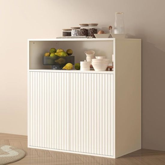 Buffet de salle avec rangement - 140 x 90 x 39 cm - avec 4 portes + 2 grands tiroirs - MDF - blanc Buffet de salle avec rangement - 140 x 90 x 39 cm - avec 4 portes + 2 grands tiroirs - MDF - blanc