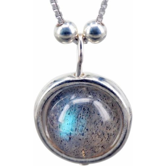 Belle Chaîne En Argent Massif Avec Pendentif En Labradorite – Jamais Portée !