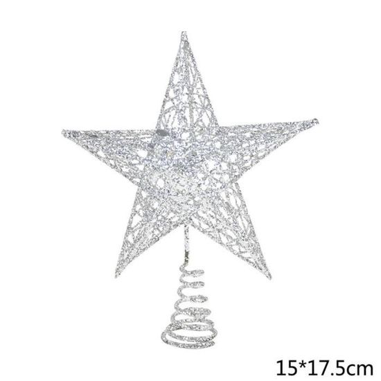 Boule de noel,Décoration de sapin de noël, 1 pièce, étoile, or, argent, rouge, paillettes, étoile en fer, fêtes de - Type X05-15cm