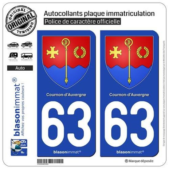 2 Autocollants Plaque Immatriculation Style Auvergne (département 63) - Décoratifs Pour Voiture