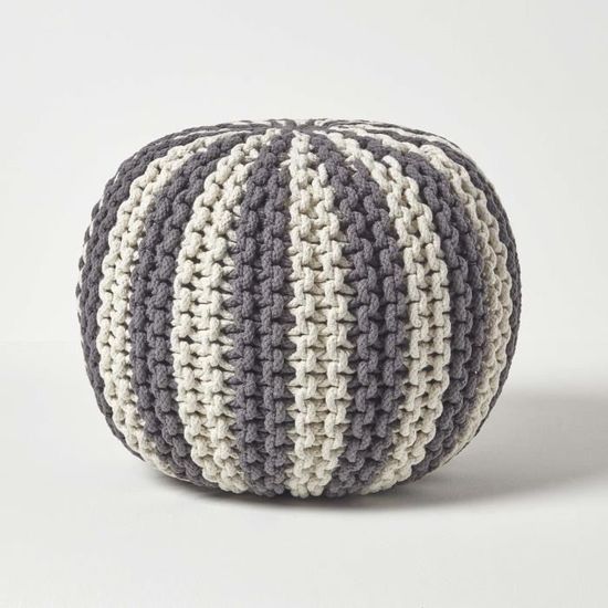 Grand Pouf Rond Tressé HOMESCAPES – Coton Orange, Design Scandinave, 70x23 Cm, Repose-pieds Ou Siège D’appoint