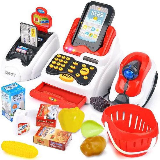 RUSTOO Jeu de caisse enregistreuse de supermarché, jouet pour enfants,  imitation de jouer au supermarché, jouet pour enfantsParent