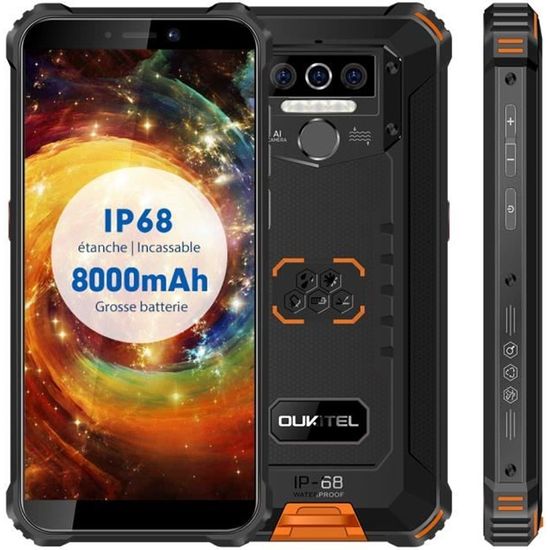 Smartphone Robuste OUKITEL WP5 IP68 Etanche 5.5" écran Batterie 8000mAh 32 Go Téléphone portable Double Sim Orange