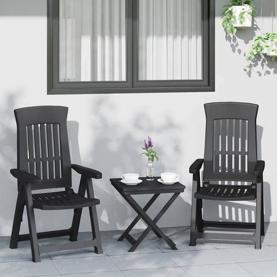 Lot De 2 Chaises Inclinables Jardin Plastique Anthracite - Confort Et Praticité