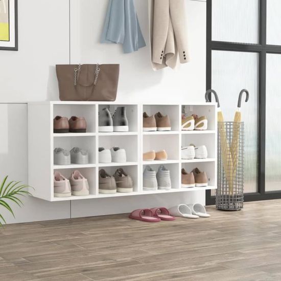 VidaXL Meuble à Chaussures Blanc – 2 Compartiments + Tiroir – Rangement 12 Paires – Bois & Aluminium – Design Élégant Salon Entrée