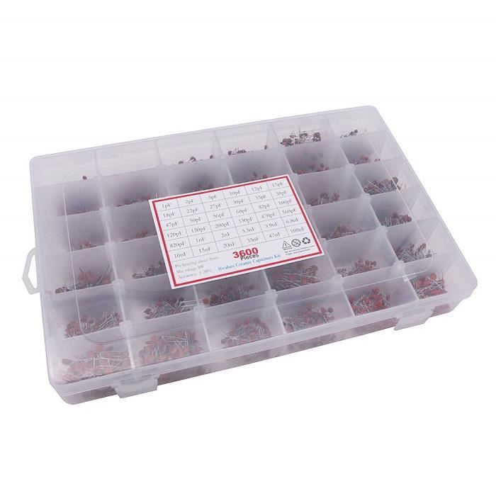 DollaTek Kit 3600 Condensateurs Céramique 36 Valeurs - 1pF à 100nF - Boîte De Rangement Incluse