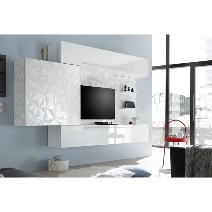 LUDOVICA 56 LAQUE BLANC ENSEMBLE COMPOSITION MURALE MEUBLE TV TENDANCE