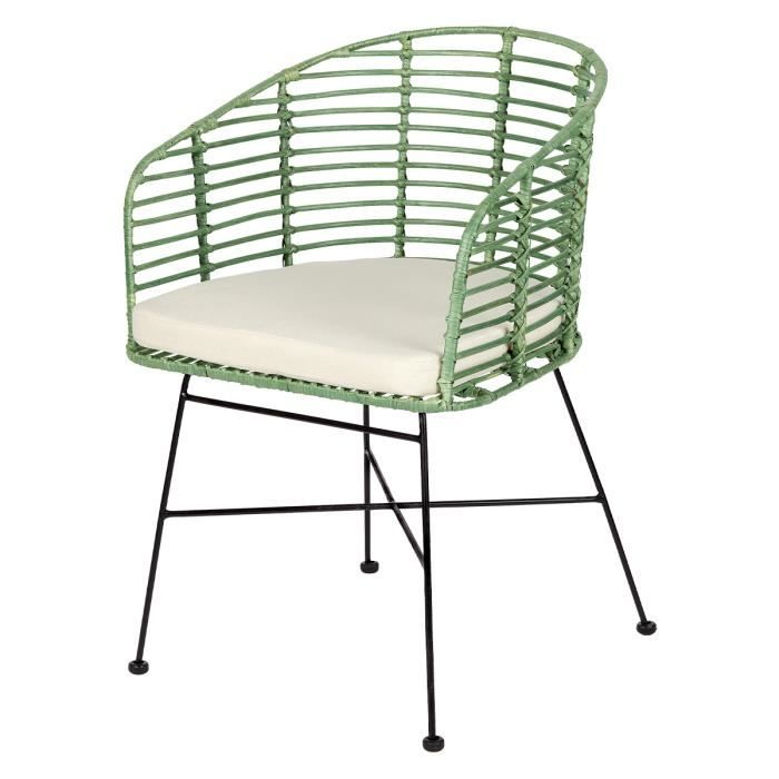 fauteuil yanis - vert - rotin/métal