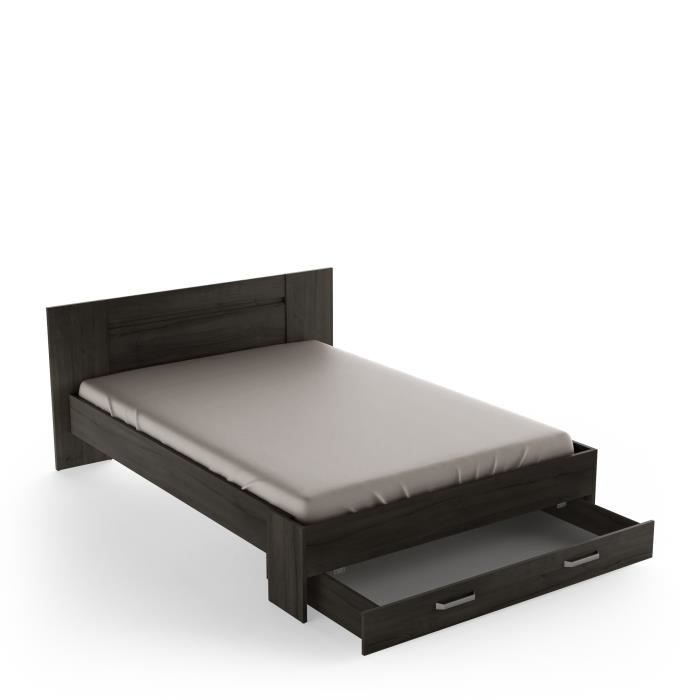 Lit adulte RICHMOND 140x190/200 cm - Décor chêne Waterford - 1 Tiroir - L 160,20 x P 205,60 x H 79,6