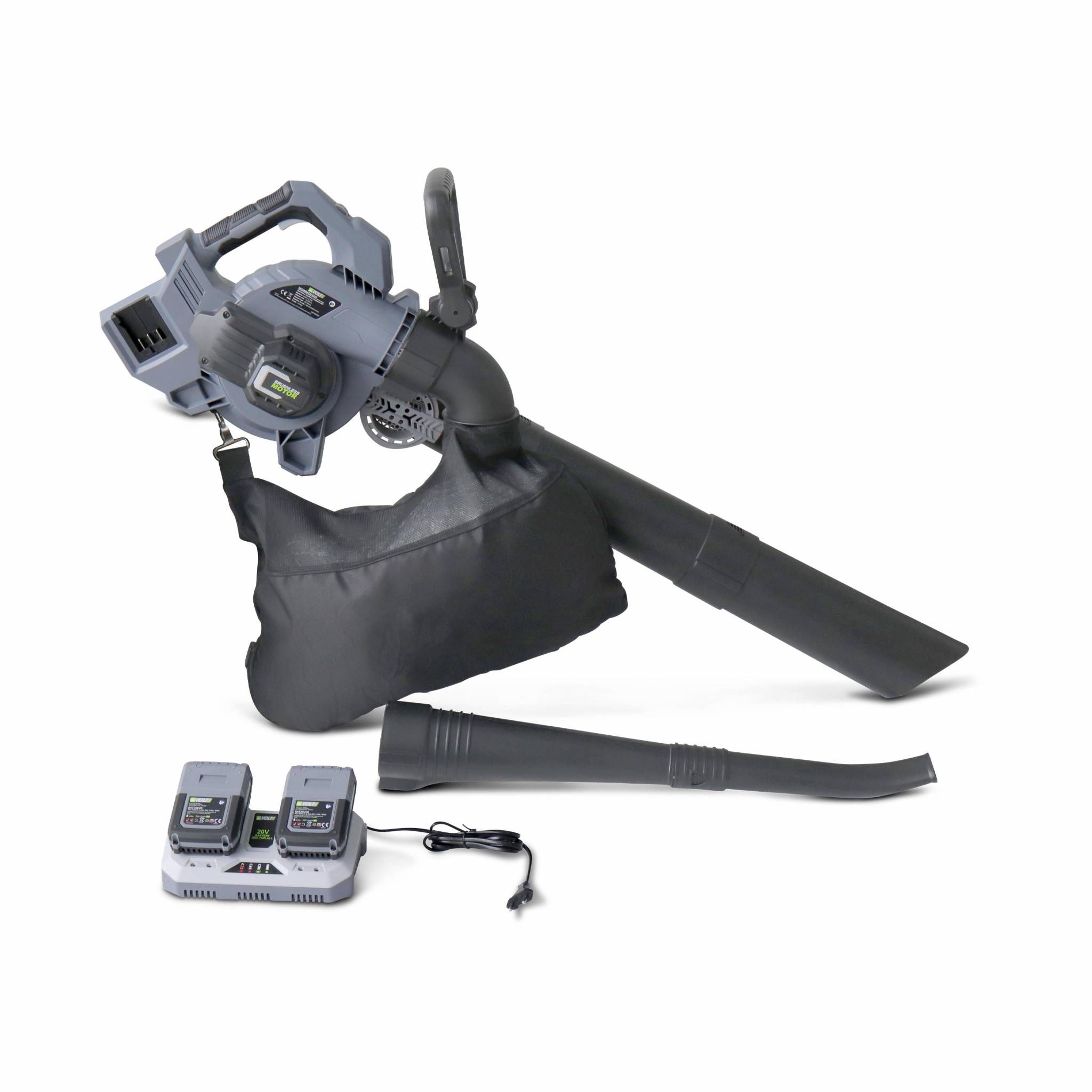 Aspirateur-souffleur à feuilles à batterie Lithium Ion 20V VOLTR - Batteries et double chargeur rapide fournis
