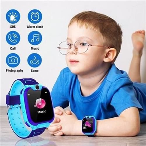 Montre Enfants Intelligente Étanche Anti-Perte de Phone WiFi+LBS Positionnement, Sécurité de SOS 4-12 Ans Cadeaux Bleu